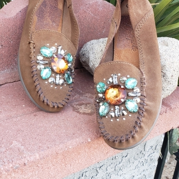 Free People Gem Stone Leather‎ Loafer Moccasin Brown Women's - Picture 7 of 10